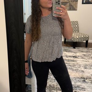 Tshirt Blouse Greyish Blue Multi-color Top